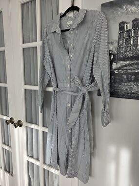 Striped Tie-Waist Cotton Shirt Dress